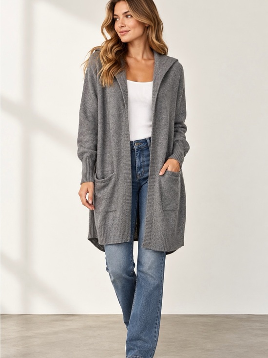 Max Studio Sweaters - Max Studio 100% Cashmere Hooded Open Front Long Cardigan Sweater Gray M